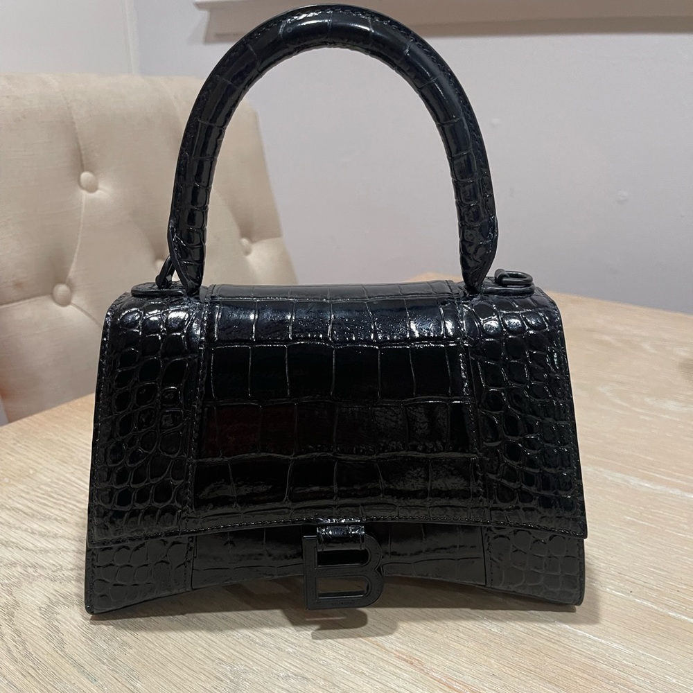 Small black croc Balenciaga hourglass bag!